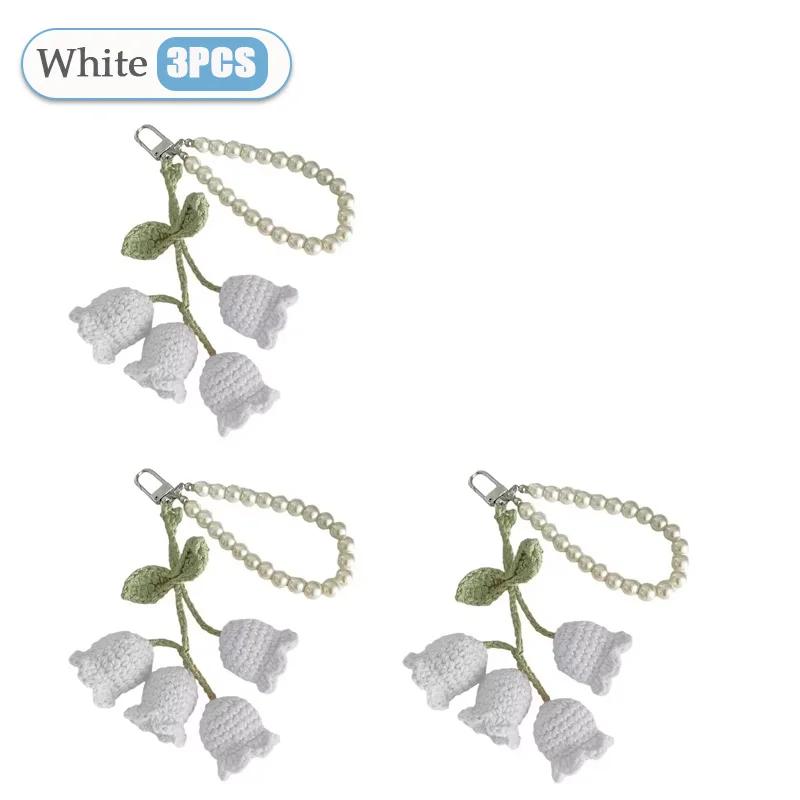 1-20PCS Creative Wool Crocheted Bolling Orchid Key Ring Ins Cute Girl Pearl Chain Key Chain Handmade Knitted Bag Pendant Gifts