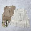 Johnature Japanese Heavy Industry Lace Clip Summer V-neck Loose Versatile Casual Tops
