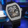 Luxury Automatic Men Watches Trend Diamond Tonneau Case Mechanical Clock Luminous Waterproof Silicone Strap Mens Reloj Hombre