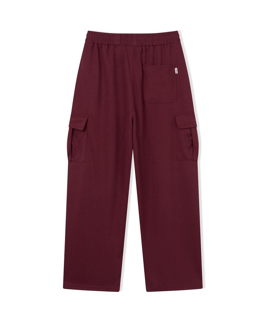 CAMEL WORK One-Pleat Wide Cargo Sweatpants (Burgundy)