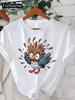 Women's Funny Bird Graphic T-Shirt Cute Fluffy Bird with Expressive Eyes Soft Everyday Casual Tee Lightweight Warm Weather Shirt