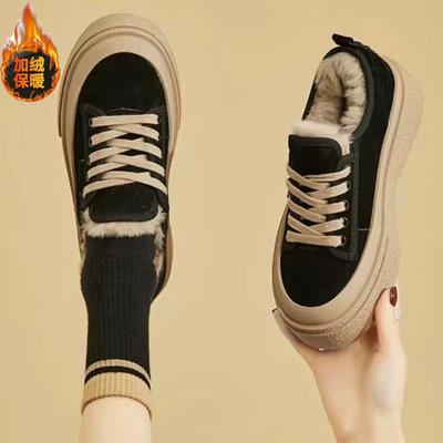 Niche Bread Shoes Cold and Warm Wool Cotton Shoes Women's 2025 Winter New Velvet Versatile Thick Baseplate Shoes