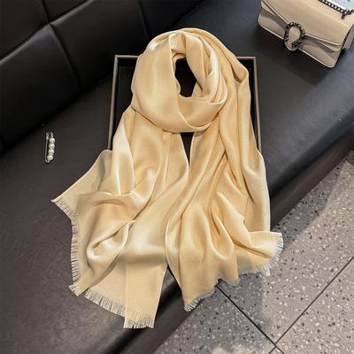 Goldseide Tencel Baumwolle Einfarbig Seidenschal Damenmode Vielseitiger Imitatseide Dünner Langer Schal Strandschal Schal