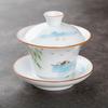 150ml Ceramic Hand-painted Tea Cup Non Hot White Porcelain Sancai Tea Bowl Underglaze Color Covered Bowl Drinking Utensils