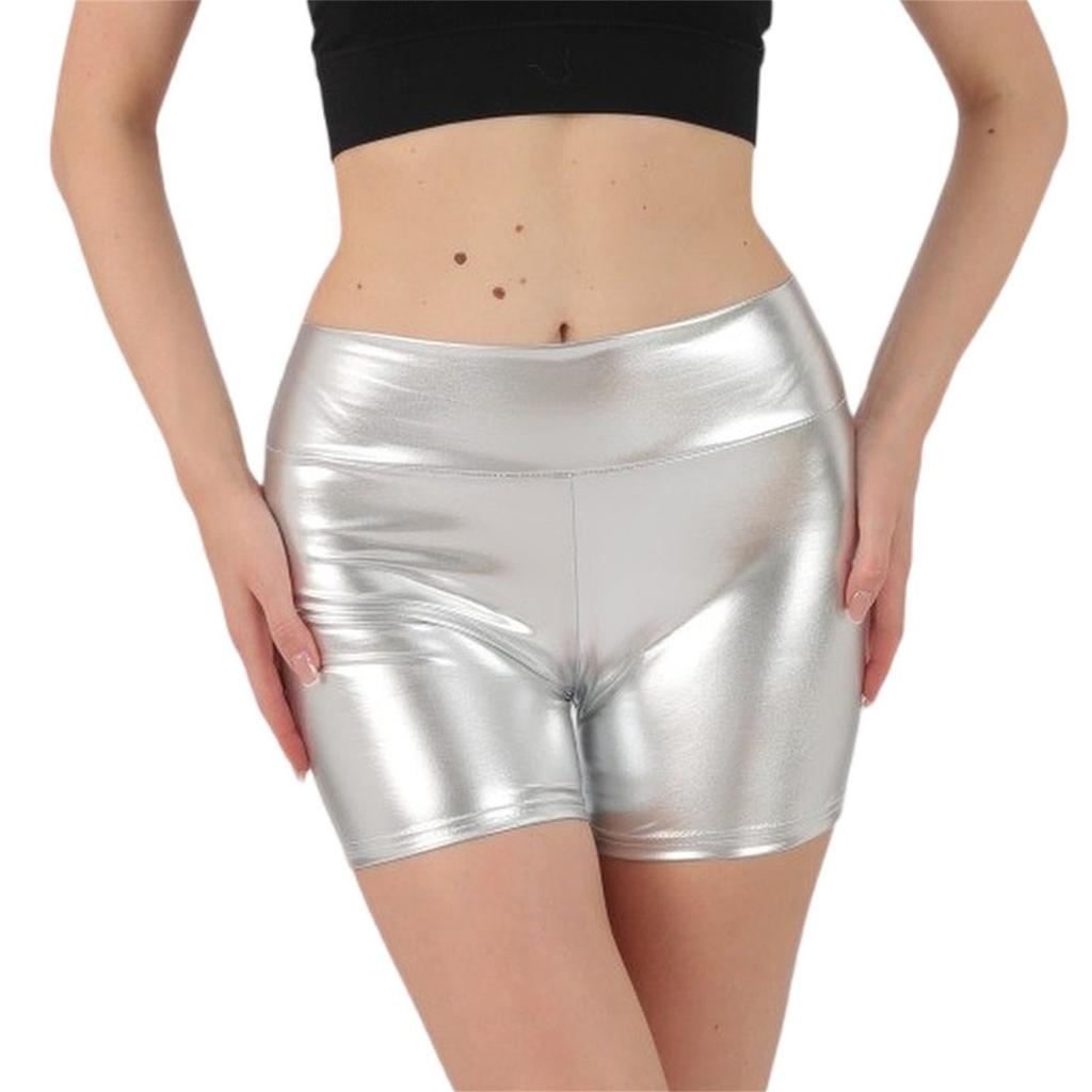 Shorts de Yoga Extensibles Taille Haute pour Femmes Aspect Brillant Shorts de Sport Biker pour Tenue de Sport Danse Course à Pied Vélo