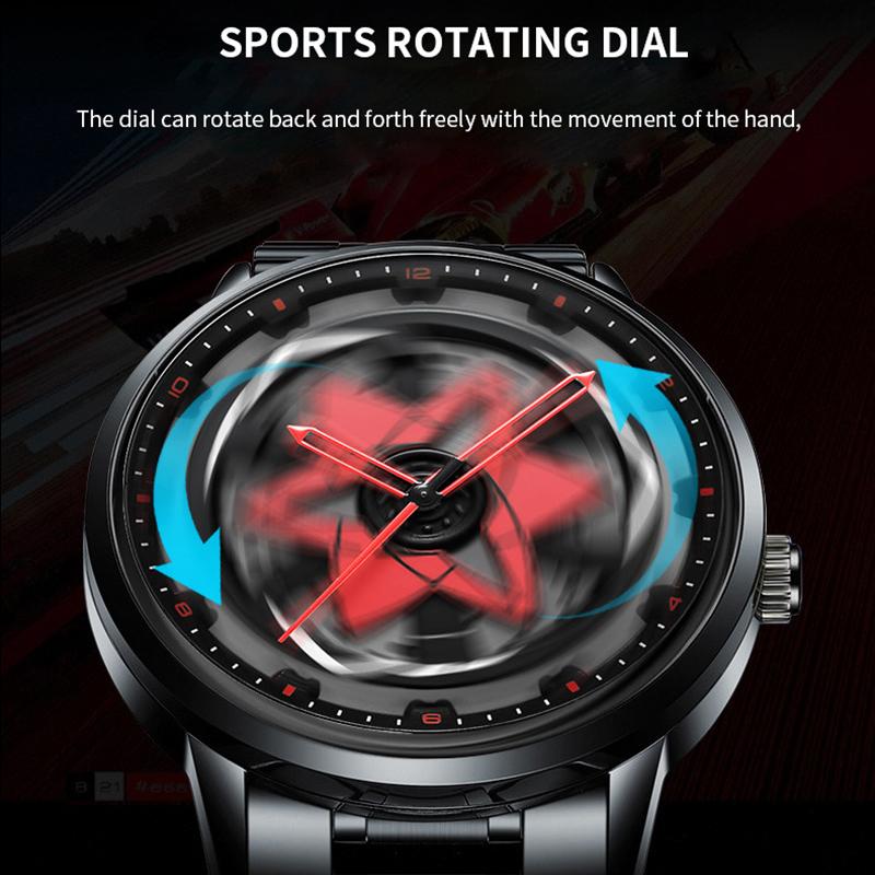 Ceas Creativ UTHAI Rezistent la Apă cu Butuc de Roată Rotativ, cu Design Gol Tridimensional la Modă, Ceasuri cu Cuarț pentru Bărbați