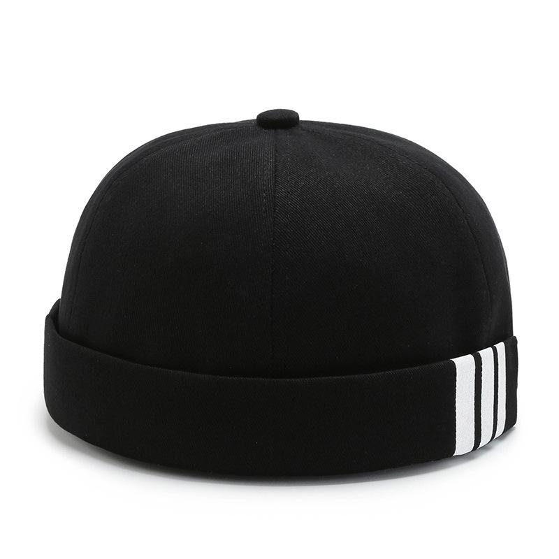 New Fashion Solid Color Minimalist Side Three Bar Melon Skin Universal Daily Casual Brimless Hat for Men and Women