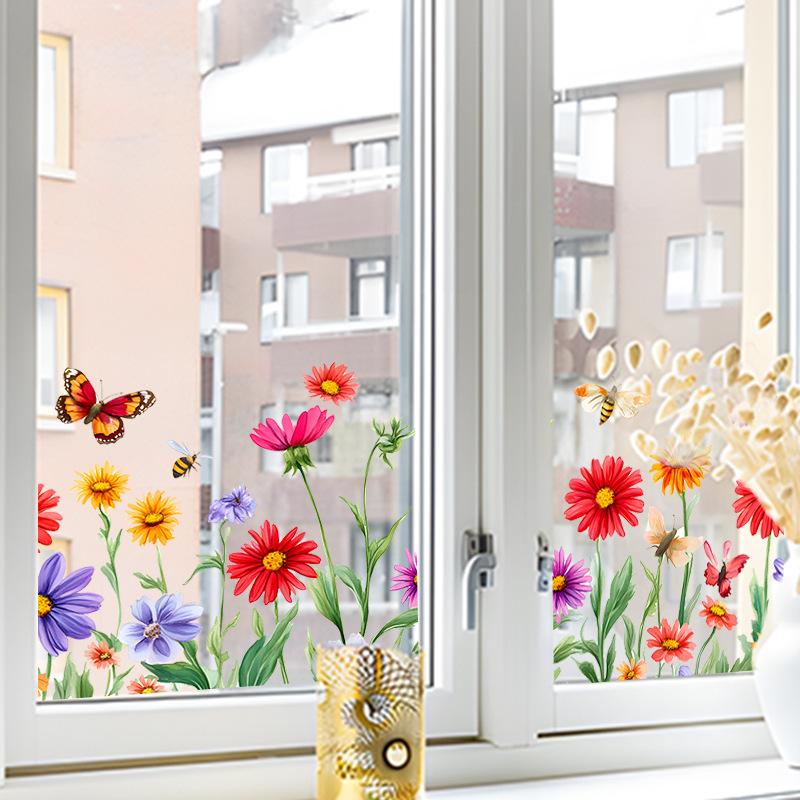 Vivid Flower Glass Sticker Self-Adhesive for Kitchen Fridge Bedroom Window Door Home Decoration Removable Wall Decal