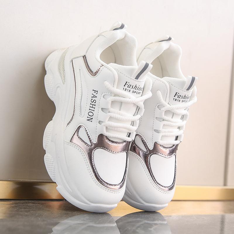 

Корейская версия платформенных белых кроссовок 2025 весна мода новые папины кроссовки женские ins тренд увеличивает повседневные спортивные одинарные туфли женские 35 белый