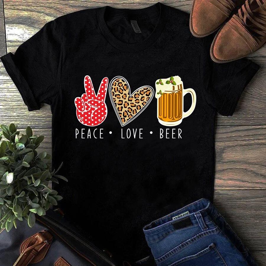 Men s and Women s T-shirts Peace Love Beer Leopard Print Funny Gift XXXXL
