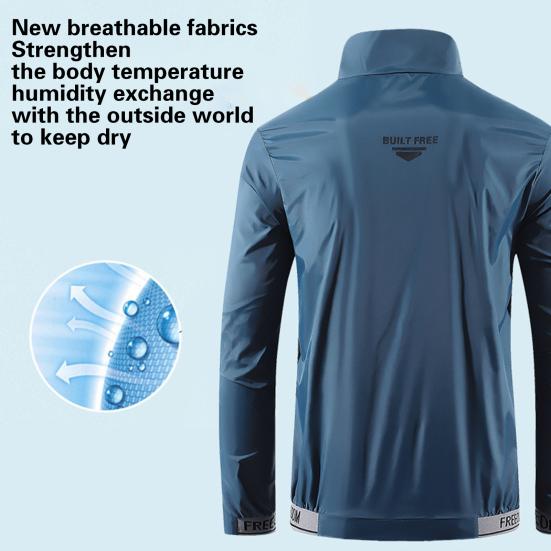 Men Outdoor Jacket Stand Collar Zip Placket Breathable Pocket Ultrathin Sportswear Anti-UV Plus Size Camping Sun Protection Clothing Men Clothes