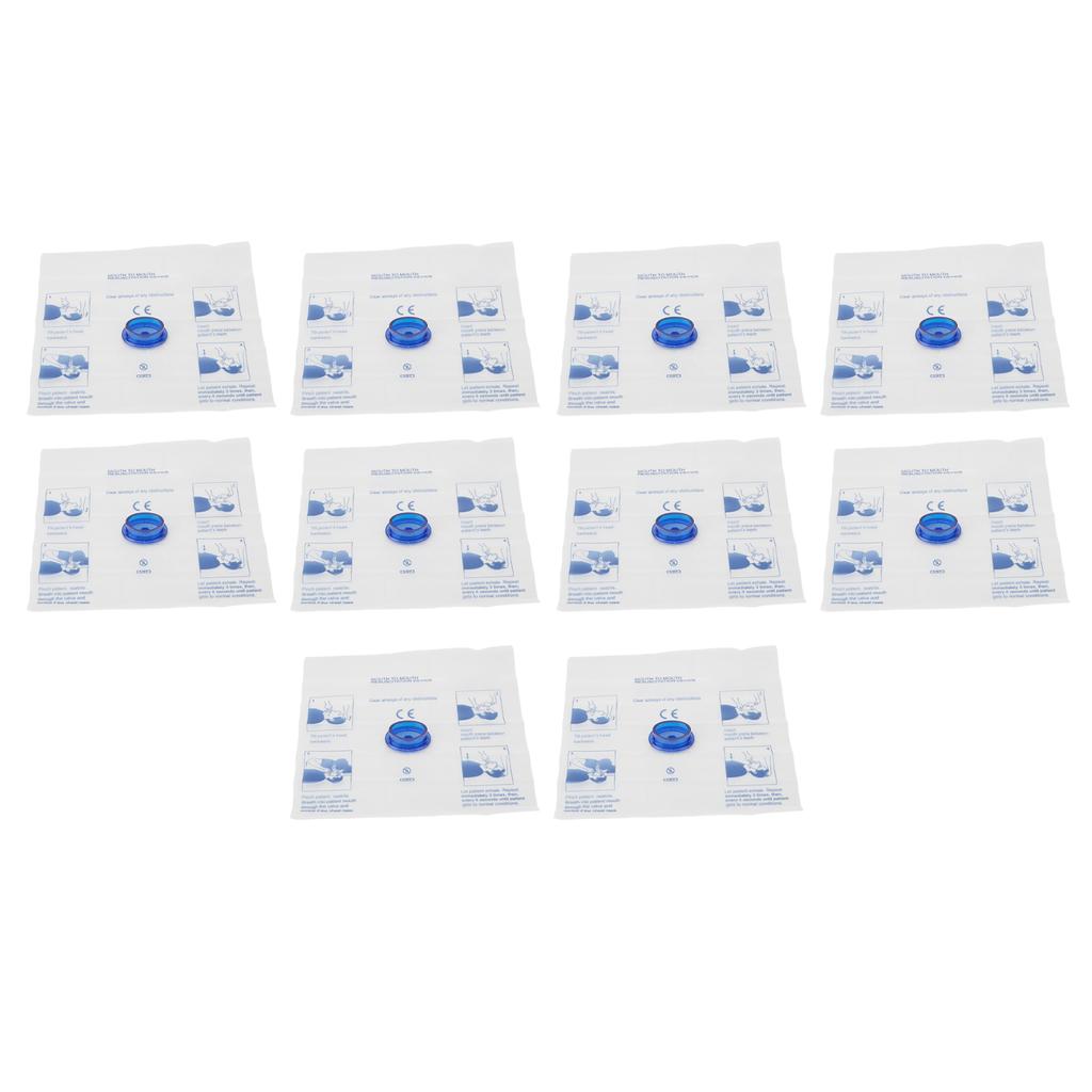 10pcs Disposable Cardiopulmonary Resuscitation Barrier Face Shield with One Way Valve for Training