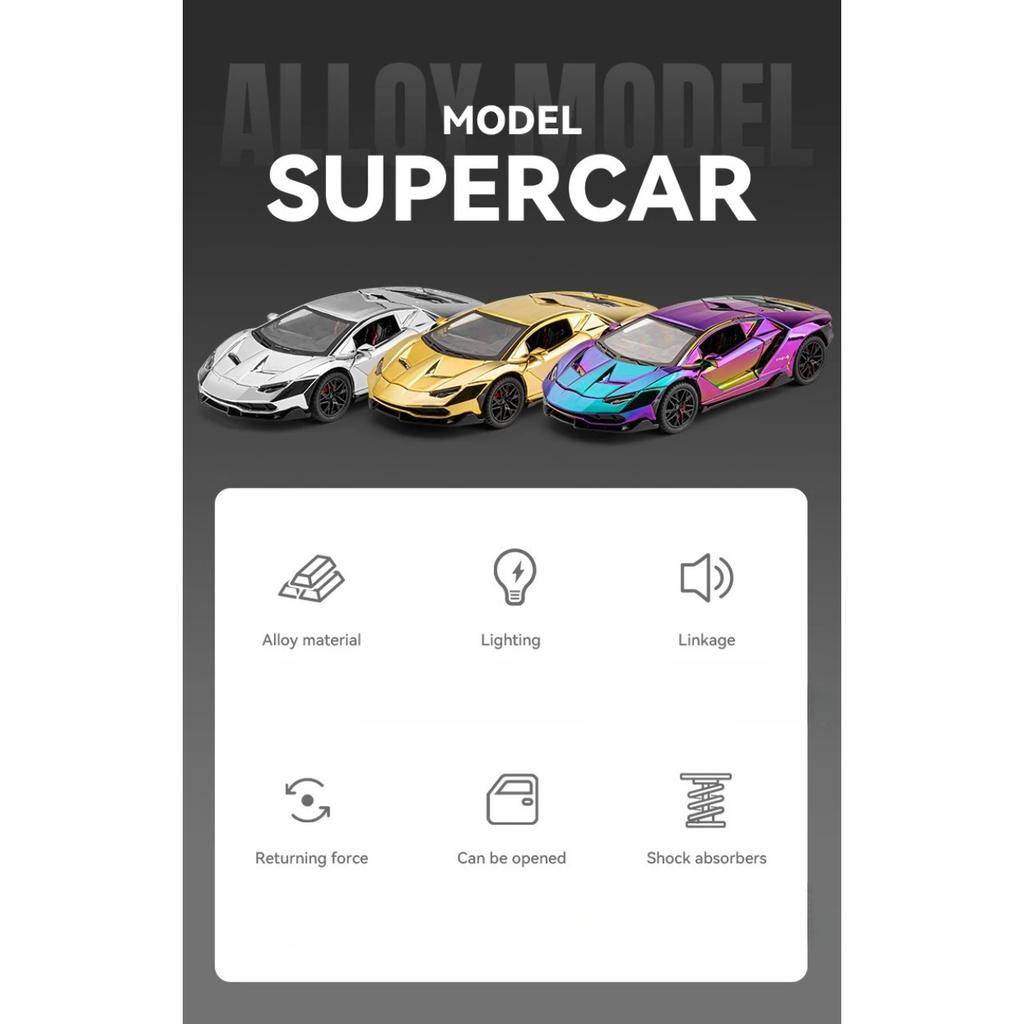 Electroplated 1/24 Lamborghini 770 Supercar Alloy Model Ornaments Toys Diecast Miniature Voiture Children Boy Gift Birthday