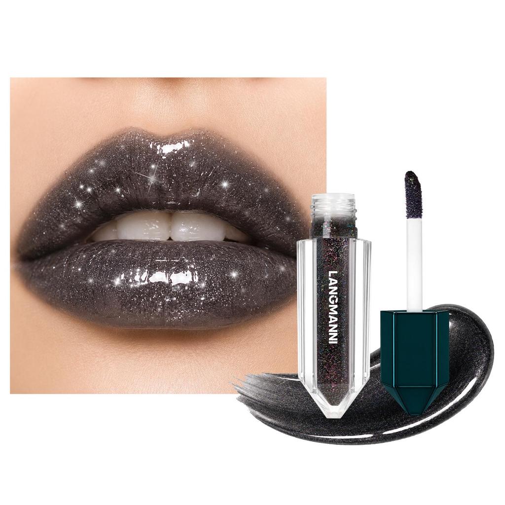 LANGMANNI Twelve-Color Lip Gloss & Lip Oil Gift Box with Diamond Design Flip-Top.