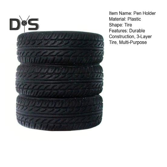 Pen Holder 3-Layer Car Tire Design Black Rubber Pen Holder Desk Organization Stationery Storage Organization Tool