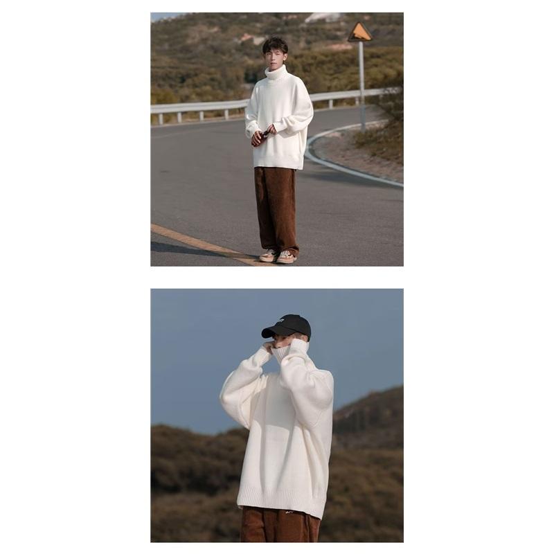 Oversized Turtleneck Knit Sweater For Men Warm Soft Daily Wear Jumper