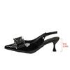 Spring Summer Pointed Toe Thin High Heel Pumps Women Mesh Rhinestone Bow-Knot Decor Slingback Sandals Party Banquet Fairy Shoes