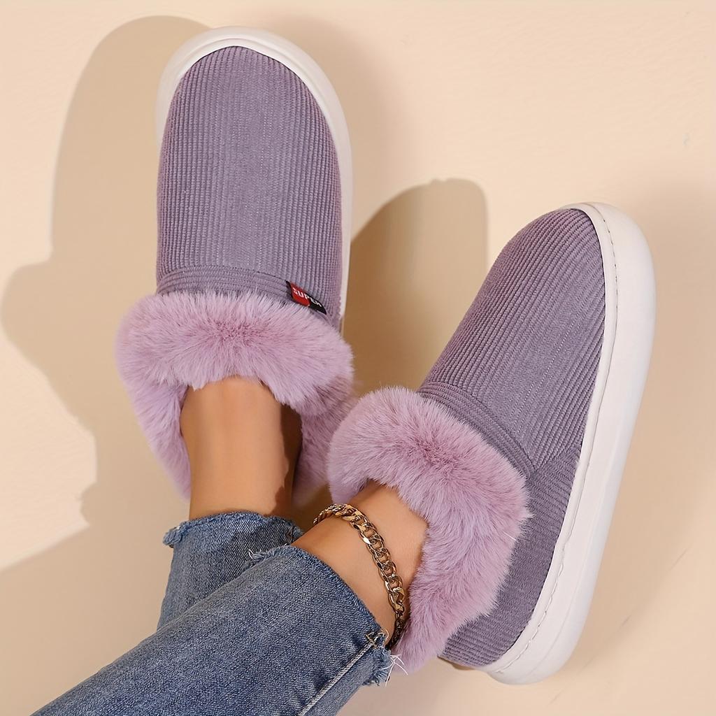 Plush-Lined Corduroy Slippers for Couples Cozy Winter Home Footwear with Soft Sole Shoes