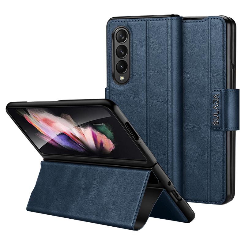 

SULADA For Samsung Galaxy Z Fold3 5G PU Leather Folio Case Magnetic Clasp Stand Phone Cover Sapphire