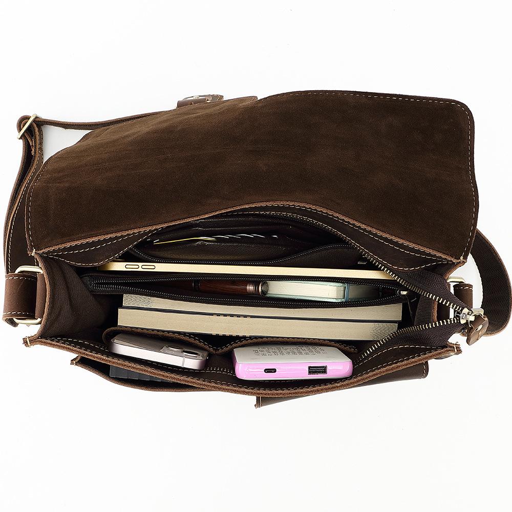 Men's Genuine Leather Crossbody Bag, Crazy Horse Cowhide Mailman Bag, Men's Single Shoulder Multifunctional Computer Briefcase