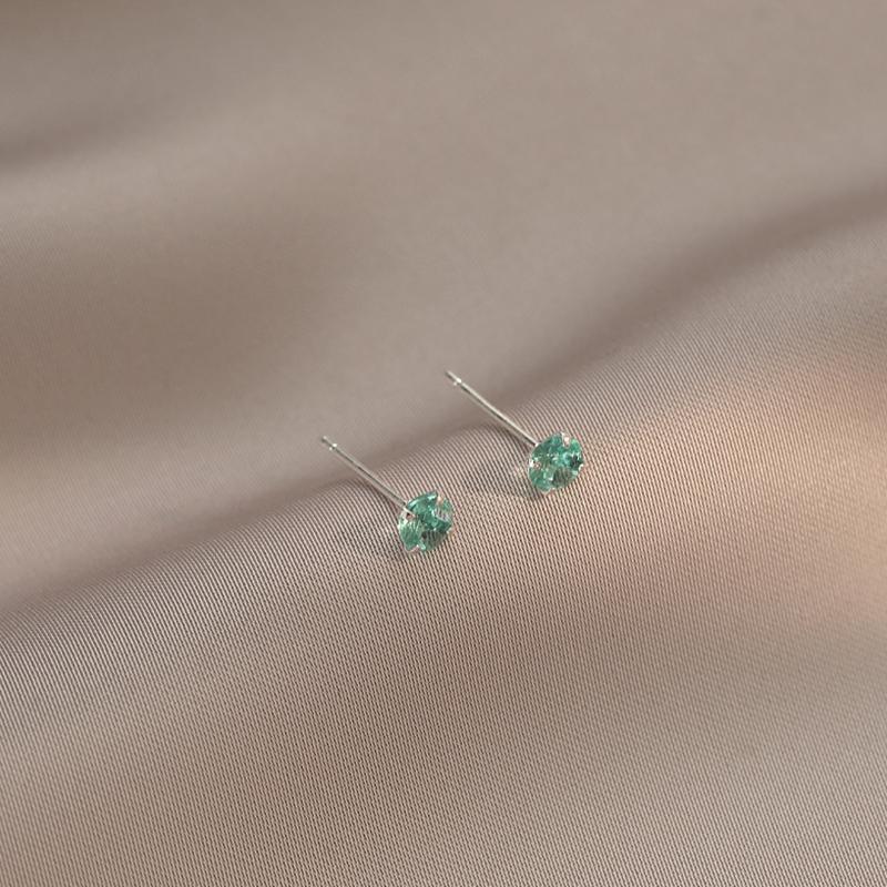 Real 925 Sterling Silver Round Zircon Stud Earrings For Women Classic Fine Jewelry Minimalist Ear Piercing Accessories