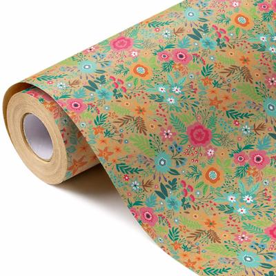 1Roll Of Wildflower Printed Kraft Paper Wrapping Paper, Rustic Floral Art Gift Wrapping Paper, Suitable For Birthday Parties, Wedding Preparations