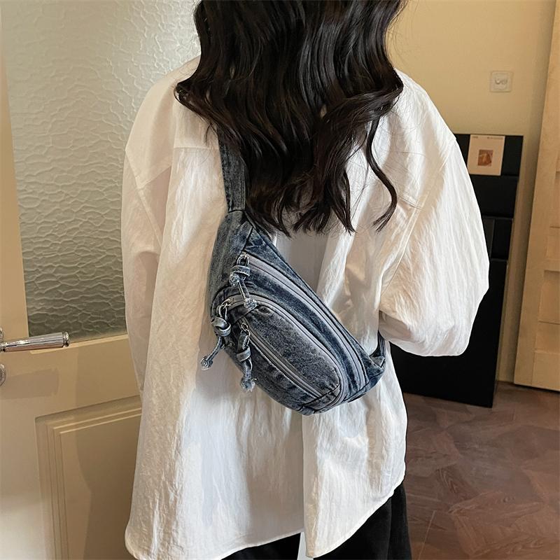 Vintage Denim Chest Bag Women Crossbody Bag Large Capacity Shoulder Bag
