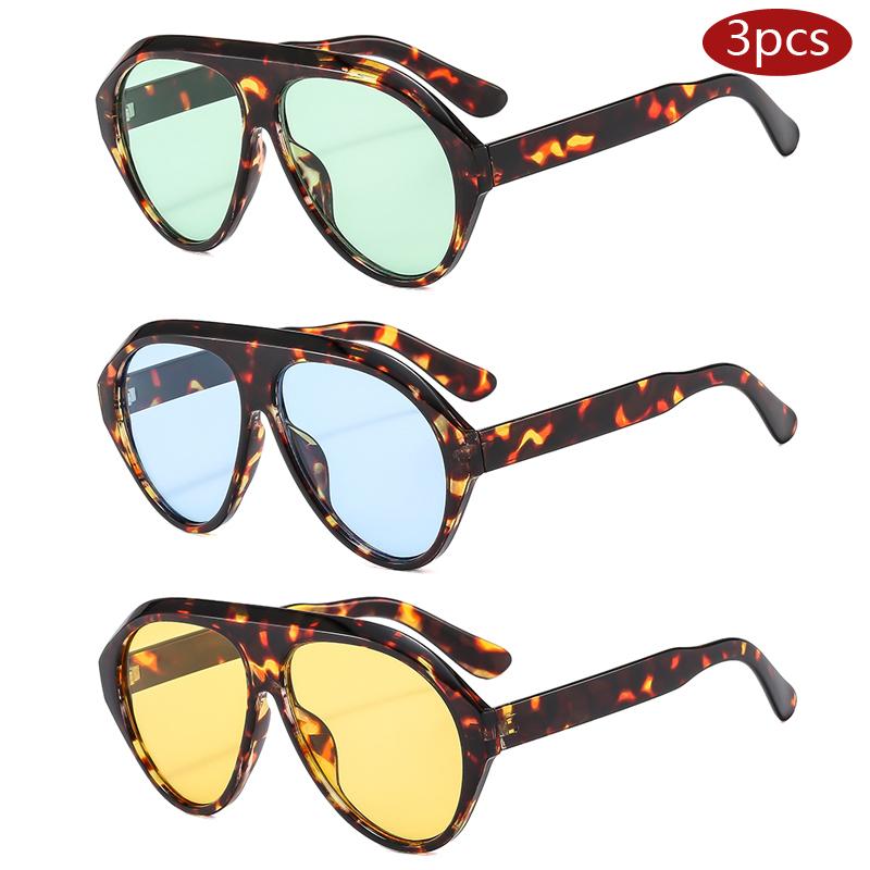 

Protective Glasses 3pcs New Large Frame Flat Top Oval Sunglasses Women Candy Color Gradient Sun Glasses Outdoor Driving Eyewear