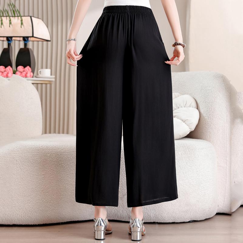 Summer Wide Leg Pants Woman Clothes Elastic Waist Elegant Casual Summer Black Pants