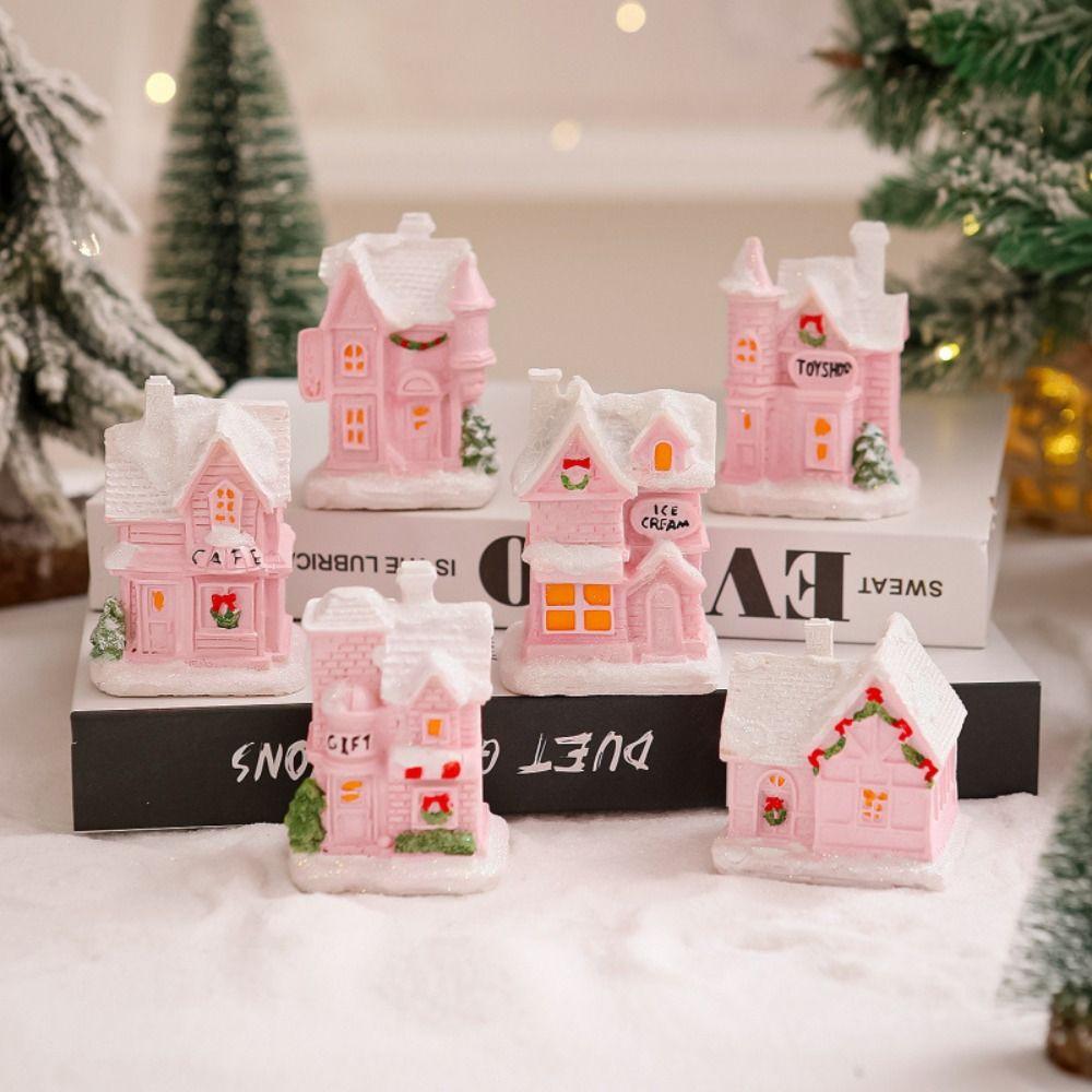 Resin Christmas Glowing Small House Cute Christmas House Ornament  Home Xmas Decor