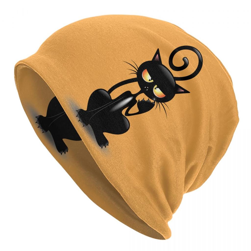 Funny Cartoon Black Cat Skullies Beanies Caps For Unisex Women Unisex Streetwear Winter Warm Knit Hat Adult Bonnet Hats