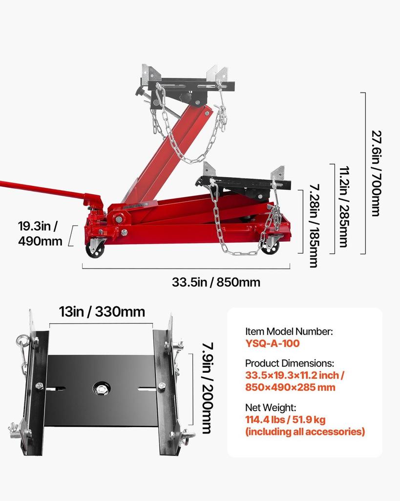 Low Profile Floor Jack, 2200 lbs / 1 Ton Lifting Capacity Telescoping Transmission Floor Jack, 18.5-70 in Lifting Height, Flexible 360° Swivel wheels,