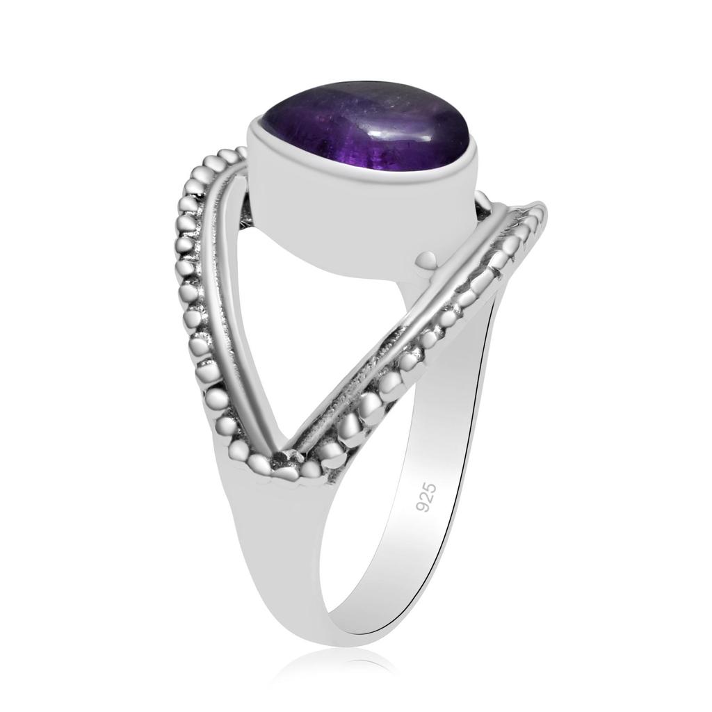 Natural Amethyst Teardrop Gemstone 925 Sterling Silver Eye Shape Ring For Women & Girls