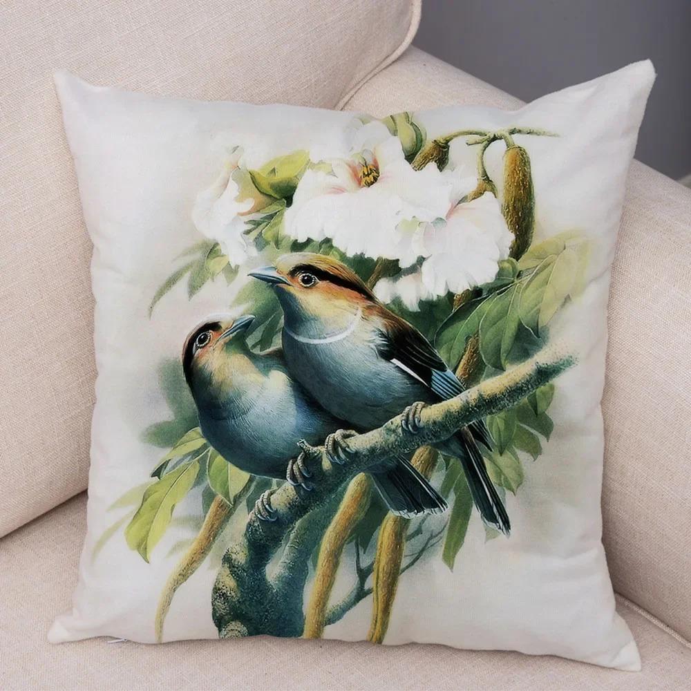 Birds And Flowers Double-sided Printed Pillow Cover Short Plush Suitable Living Rooms Bedrooms Sofas Throw Cushion Cover