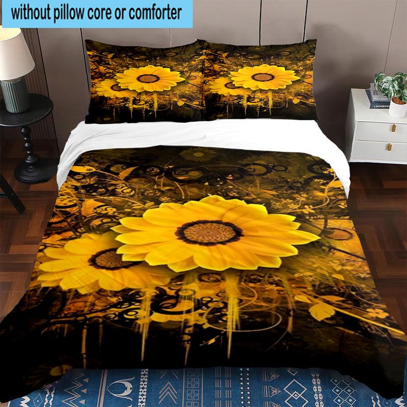 Butterfly And Sunflowers 3pcs Bedding,Including 1pc Duvet Cover And 2pcs Pillowcases Perfect for Christmas,Ideal for Bedroom, Dormitory
