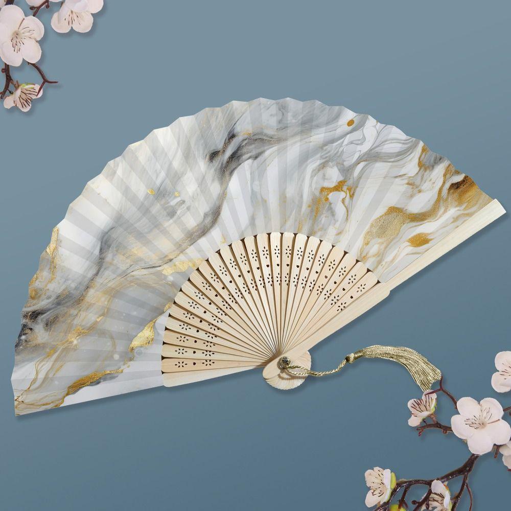 Elegant Chinese Fan Colorful Tassel Xuan Paper Fan Portable Antiquity Folding Fans  Dance Prop
