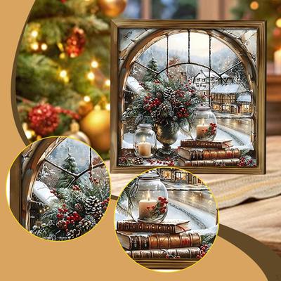 Christmas Wooden Photo Frame Ornament 8 Inchx8 Inch Hanging Decoration Desk Wall Artwork for Living
