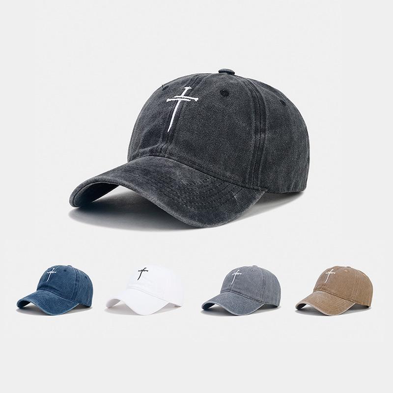 Cross Nail Baseball Cap for Men and Women's Fun Adjustable Soft Top Washed Old Cotton Hat Fashionable Personalized Cap