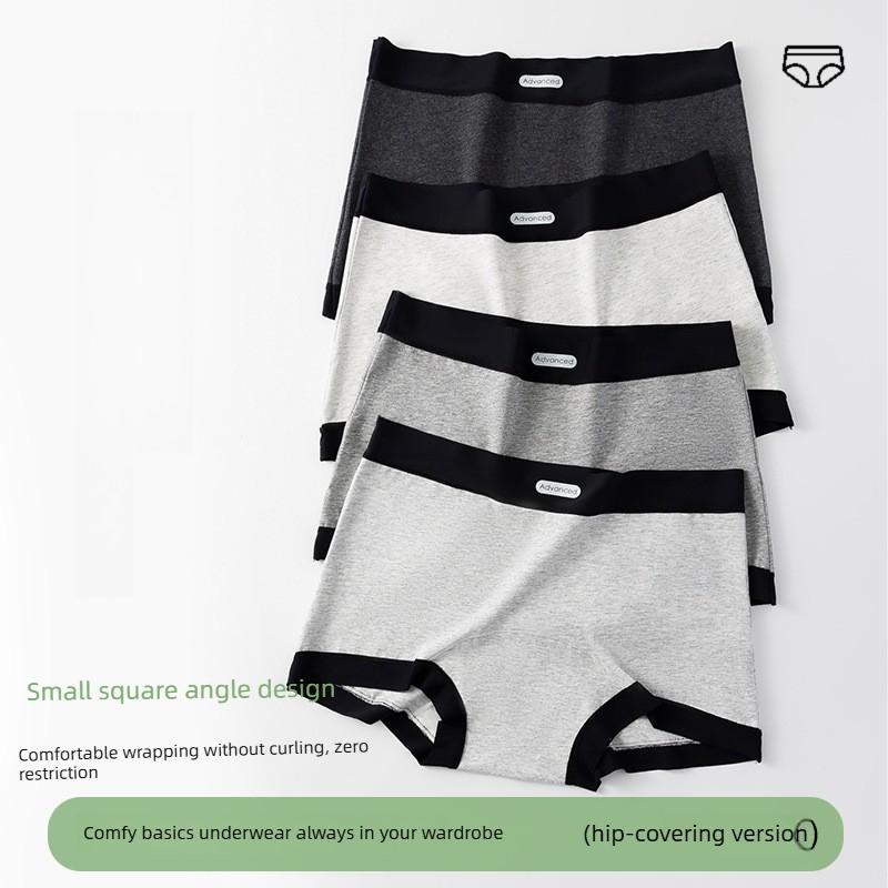 Plus Size Women's Spring and Autumn Grey Sports Style Pure Cotton Non Trace Hip Mid Waist Flat Angle Briefs