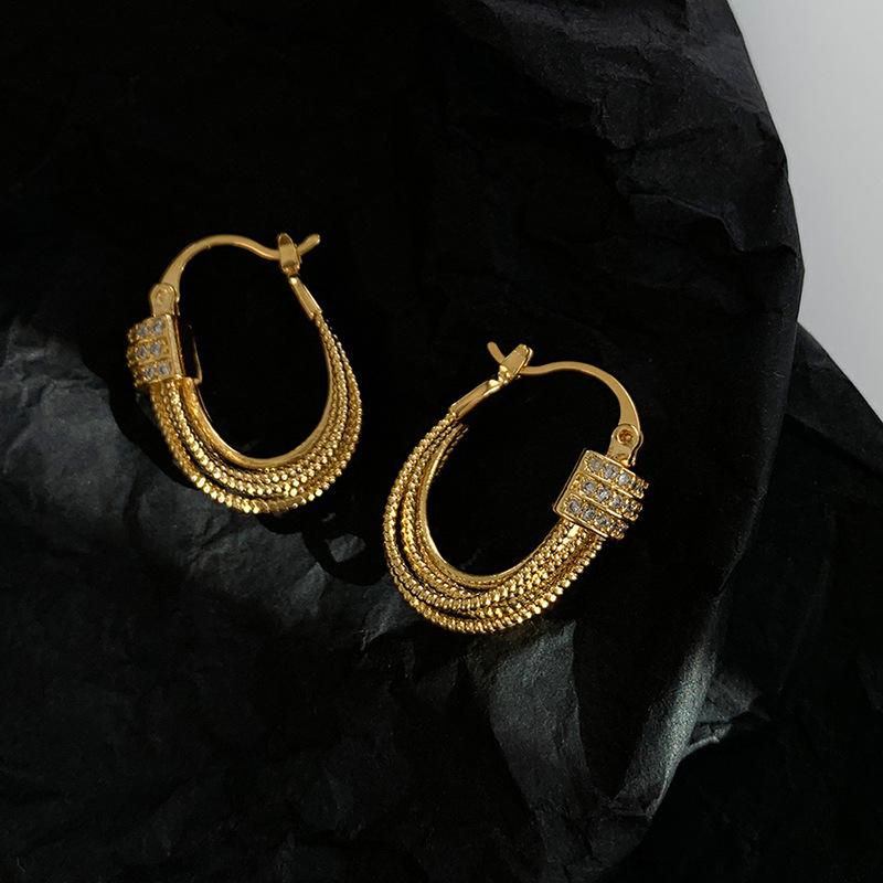 

Geometric cascading zircon ear buckle individual cold wind temperament earrings light luxury earrings women