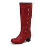 Stivali da Donna Comodi con Tacco Chunky Stivali Alti fino al Ginocchio Retro Decorazione con Borchie in Pelle Calzature Autunno Inverno 2024