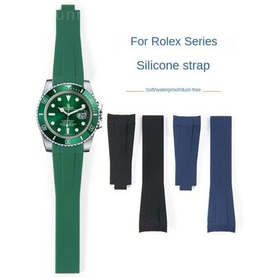 Watchband Men 20mm  Arc Natural Rubber Watch Band for Rolex Black Green Blue Water Ghost Daytona Submariner Waterproof Soft Watch Strap