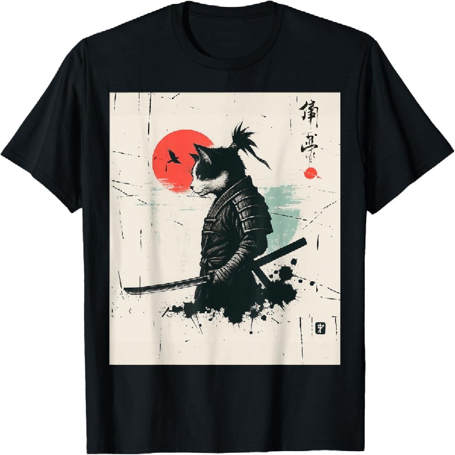 Самурай Кот Воин Укиё Инк Японский Винтаж Самурай Кот Футболка(1) XXXXXL разноцветный