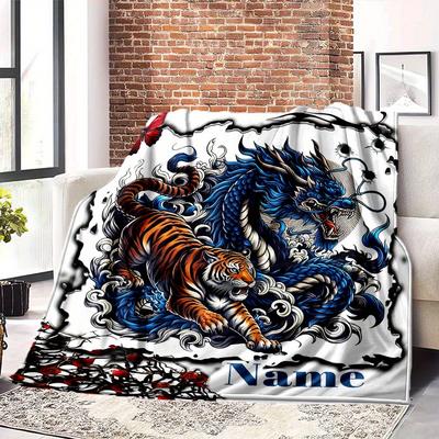 Home Customize Your Name Tiger Dragon Butterfly Comfortable Soft Lightweight Allseason Multipurpose Blanket For Picnics Sofas Offices Beds Living