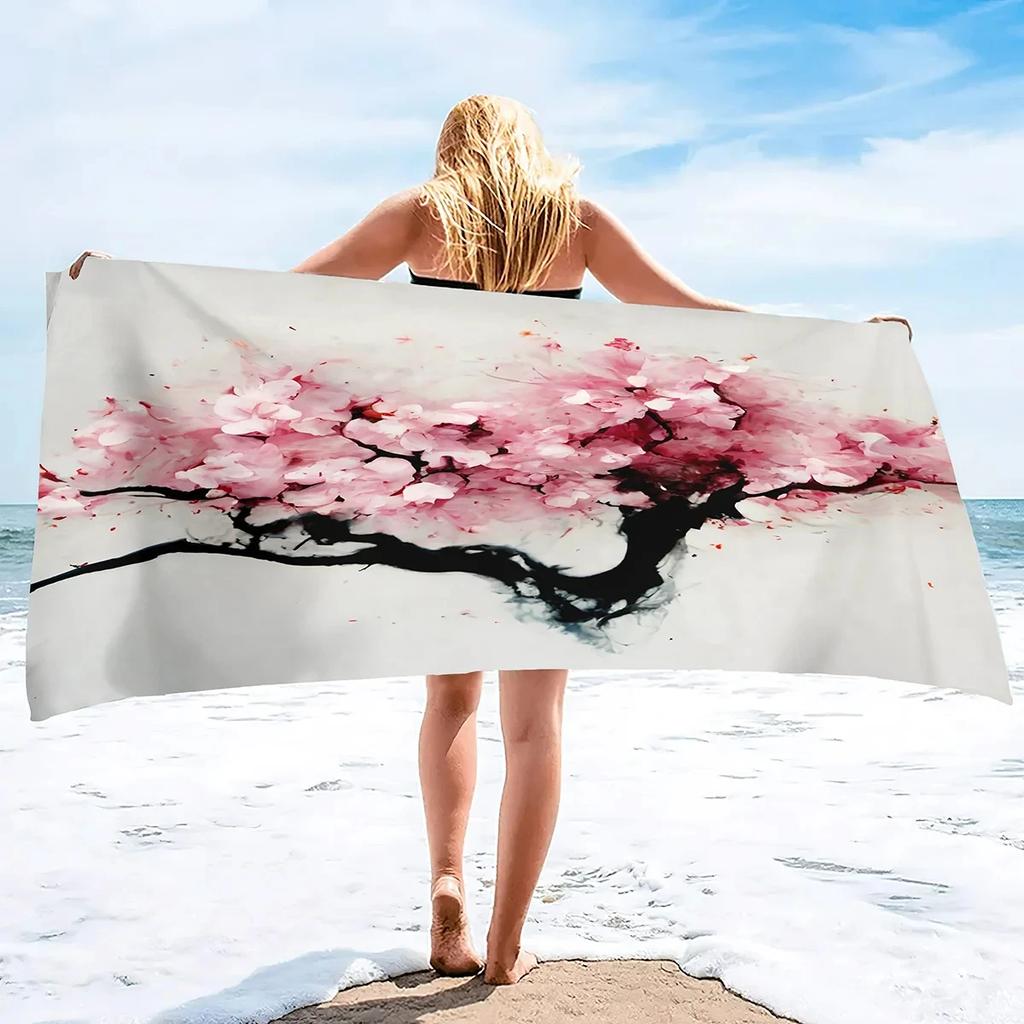 Fantasy Cherry Blossom Print Beach Towel Lightweight Bath Towel Sport Bar Spa Travel Towels Microfiber Quick Dry Swimming Cover