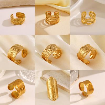 Multiple Styles Stainless Steel Geometric Texture Wide Rings for Women Men Irregular Gold Color Wedding Ring Punk Jewelry