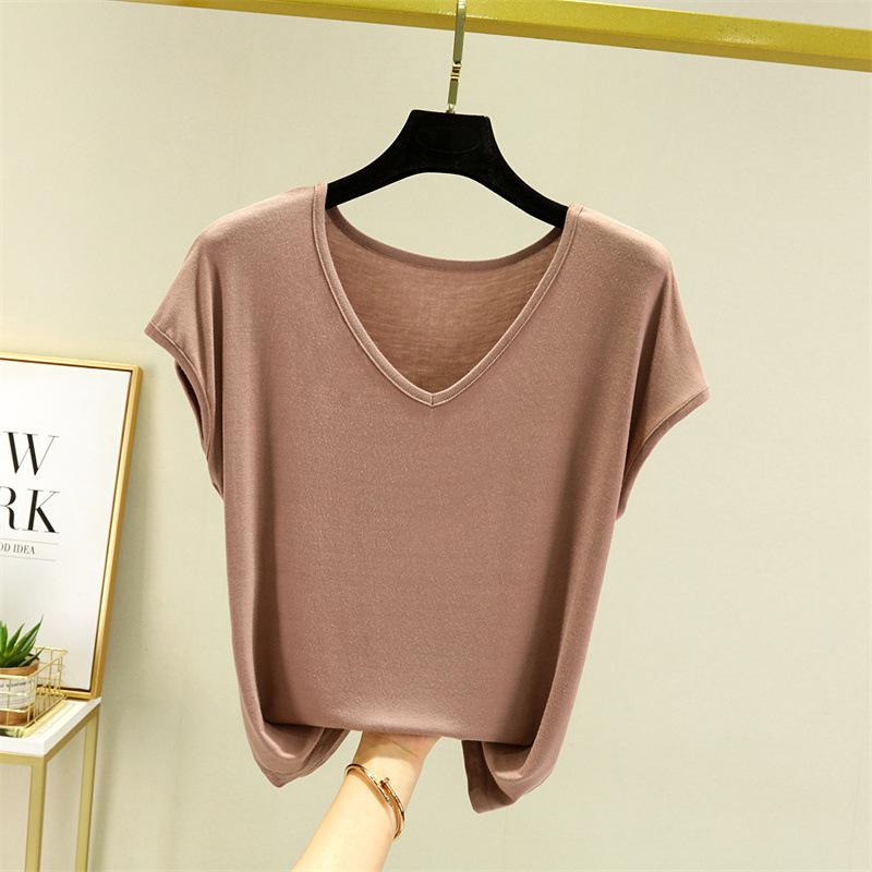 Women's Summer Solid Color Basic V-neck Sleeveless T-shirt Loose T-shirt Indoor and Outdoor Casual T-shirt