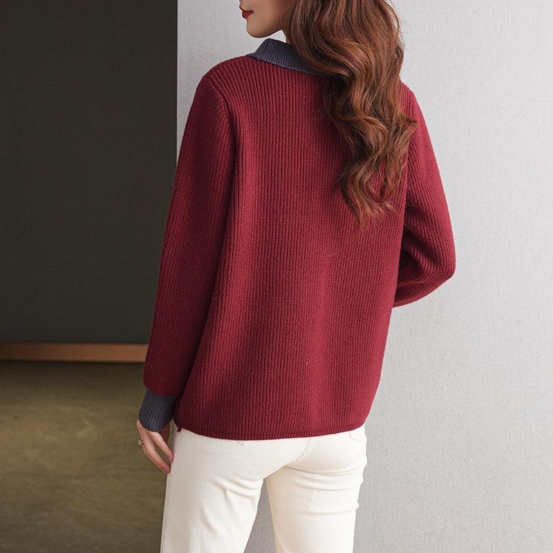 

Contrast color doll collar thickened outer sweater women s autumn and winter new fashion casual loose bottoming knitted sweater average size чёрный