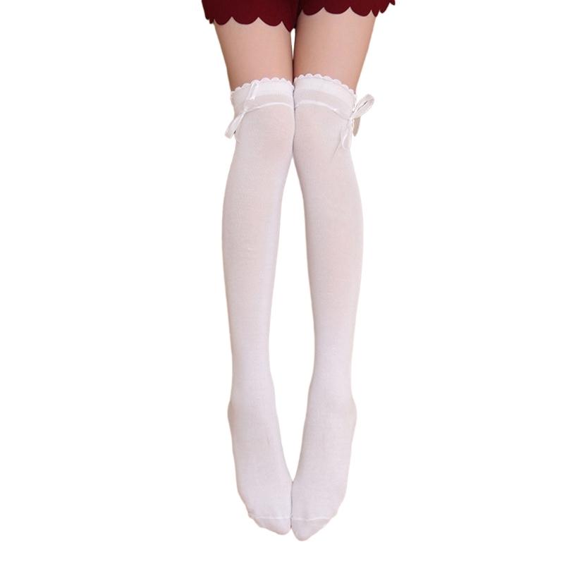 Women's Thigh High Socks Lolitas Gothic Over Knee Stockings Bow Lace Up Long Stockings Sweet Summer Ruffle Trim Socks
