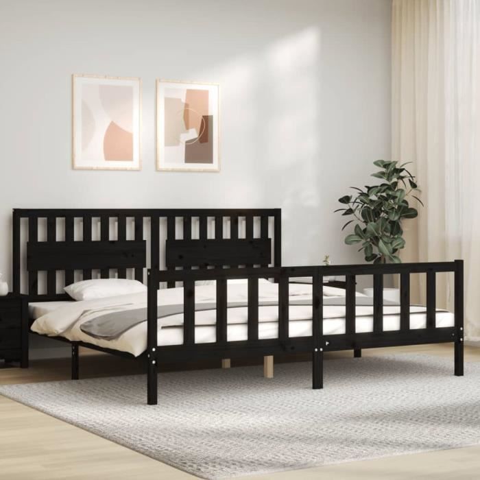 VidaXL Cadre de lit avec tête de lit noir 200x200 cm bois massif 3192450